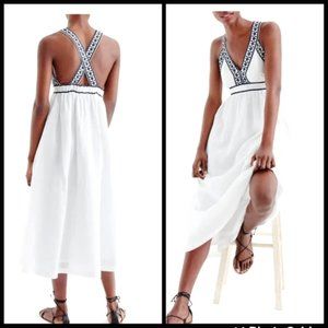 J. Crew White Embroidered Cross Back Maxi Dress